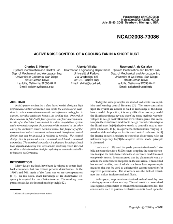 (PDF) Active noise control of a cooling fan in a short duct