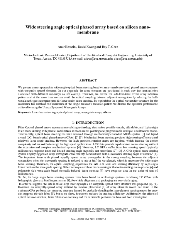 (PDF) Wide Steering Angle Optical Phased Array Based on Silicon Nano ...