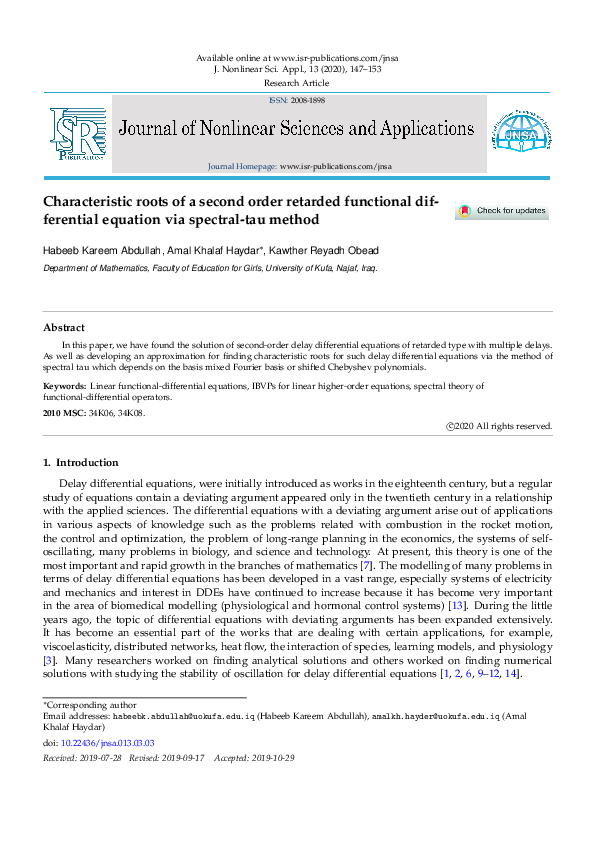 (PDF) Characteristic roots of a second order retarded functional ...