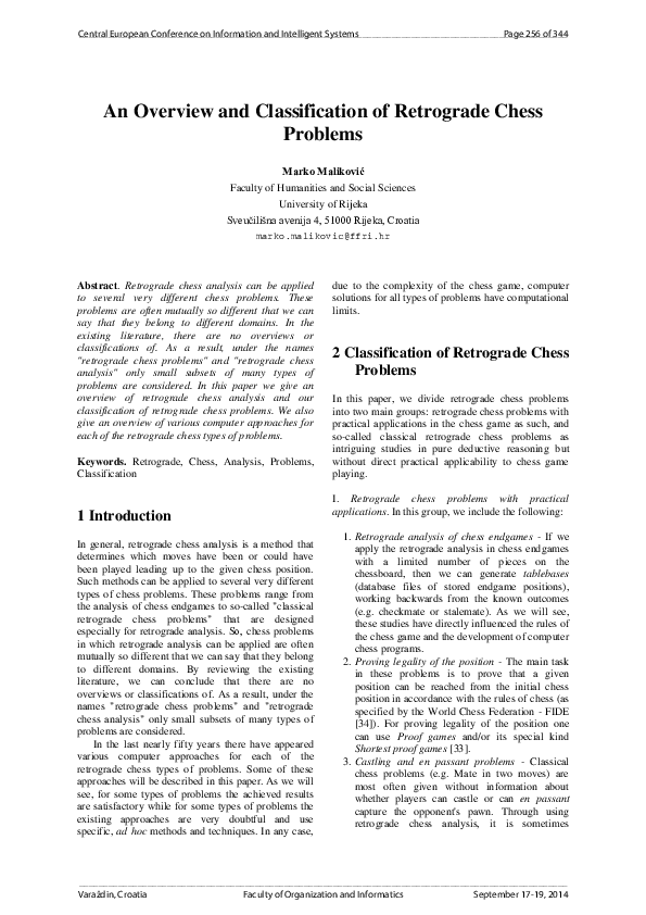 (PDF) An Overview and Classification of Retrograde Chess Problems