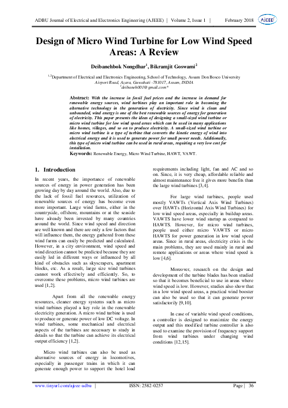 (PDF) Design of Micro Wind Turbine for Low Wind Speed Areas: A Review