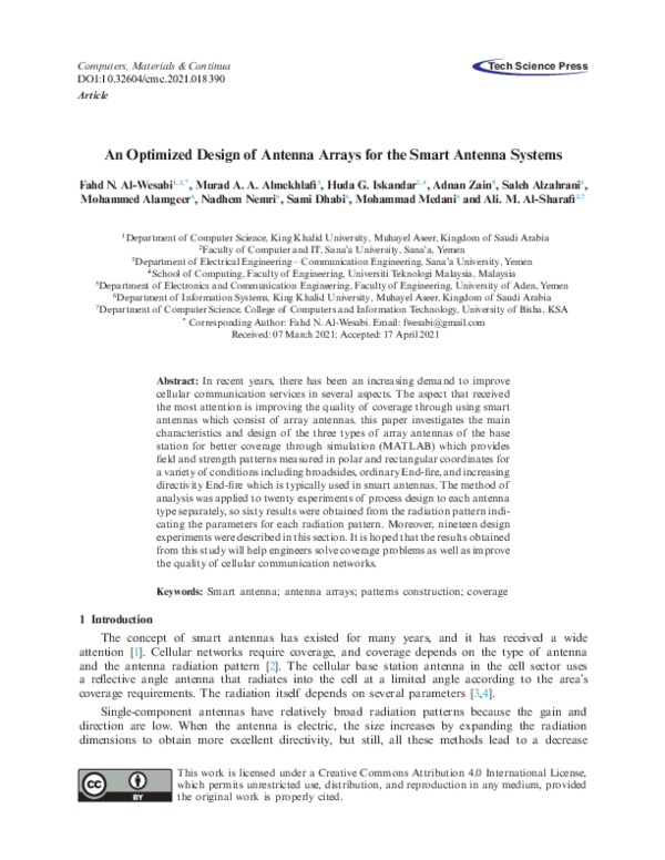 (PDF) An Optimized Design of Antenna Arrays for the Smart Antenna Systems