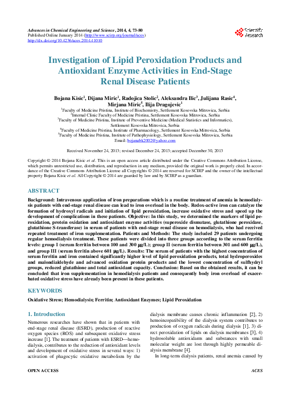 (PDF) Investigation of Lipid Peroxidation Products and Antioxidant ...