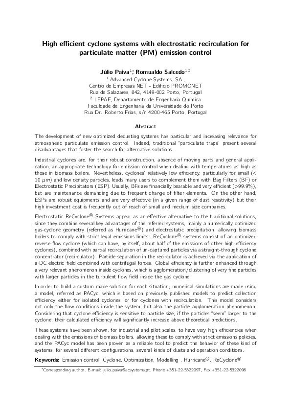 (PDF) High efficient cyclone systems with electrostatic recirculation ...