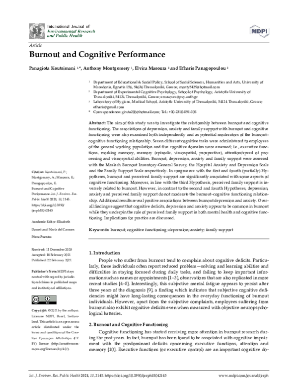 (PDF) Burnout and Cognitive Performance