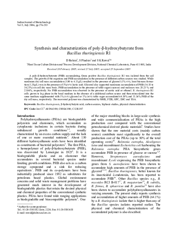 (PDF) Synthesis and characterization of poly-β-hydroxybutyrate from ...