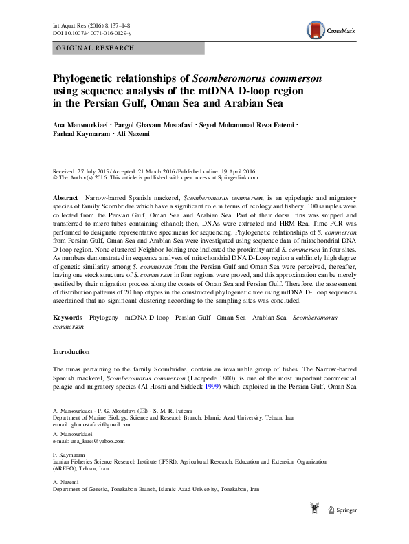 (PDF) Phylogenetic relationships of Scomberomorus commerson using ...