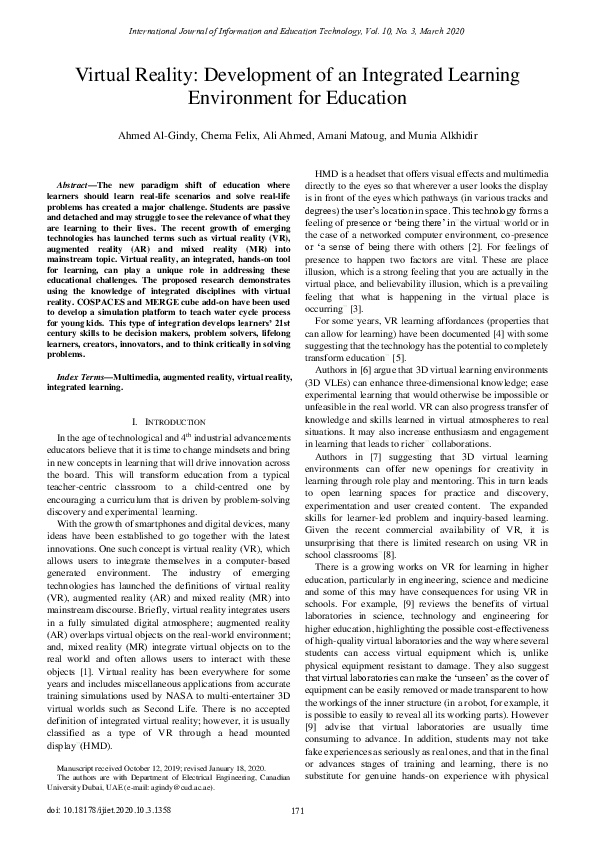 (PDF) Virtual Reality: Development of an Integrated Learning ...