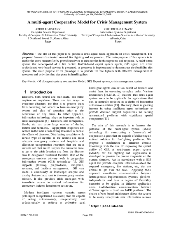 (PDF) A multi-agent cooperative model for crisis management system
