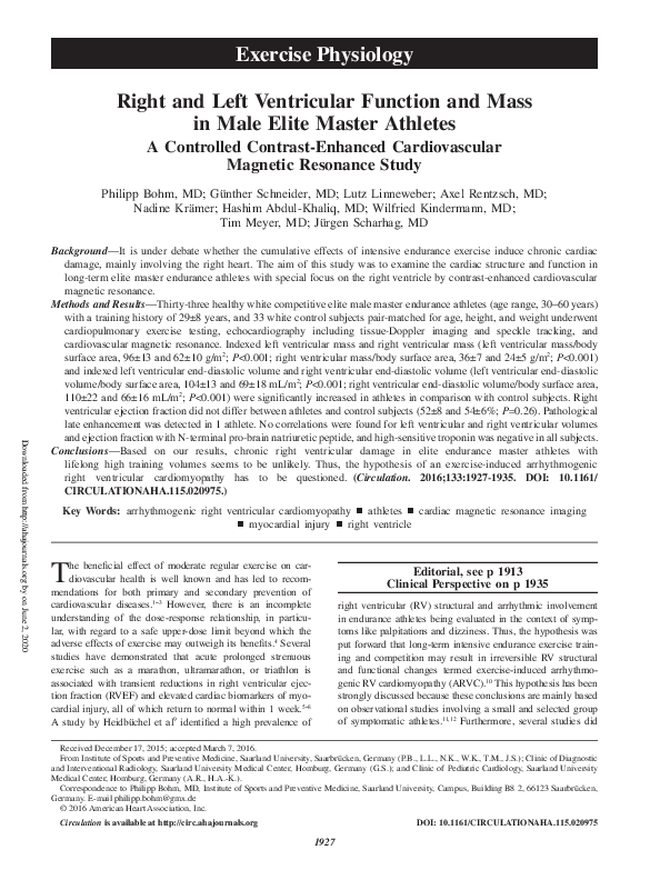 (PDF) Right and Left Ventricular Function and Mass in Male Elite Master ...