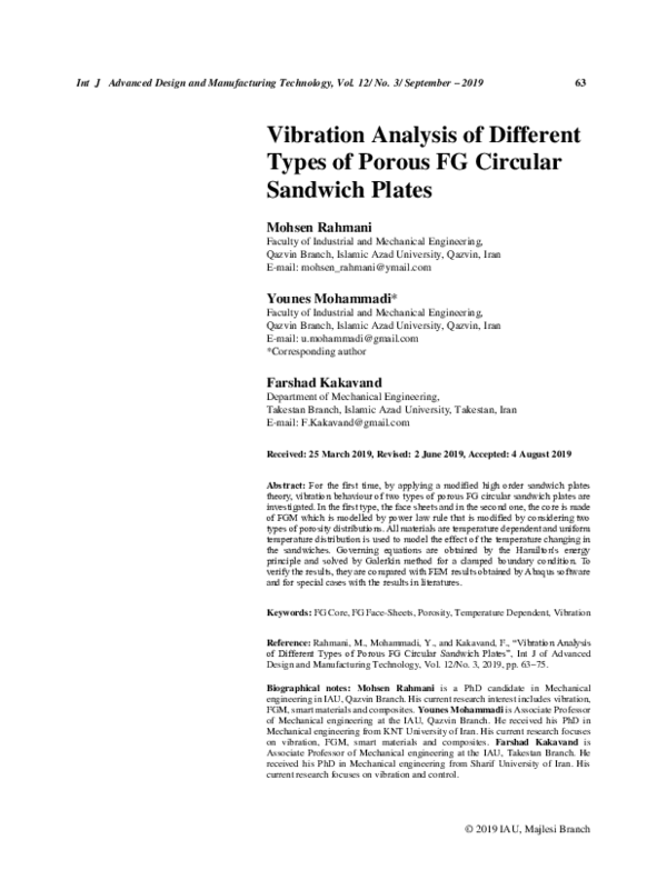 (PDF) Vibration Analysis of Different Types of Porous FG Circular ...