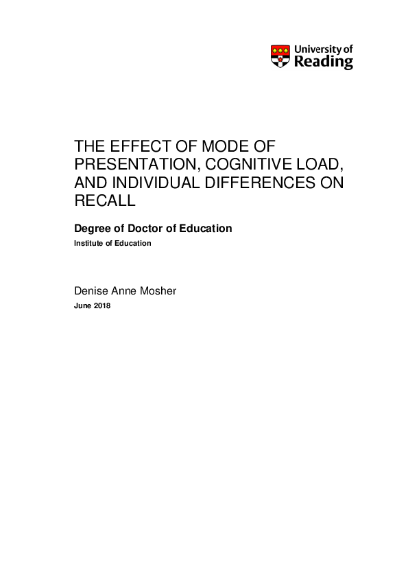 (PDF) The effect of mode of presentation, cognitive load, and ...