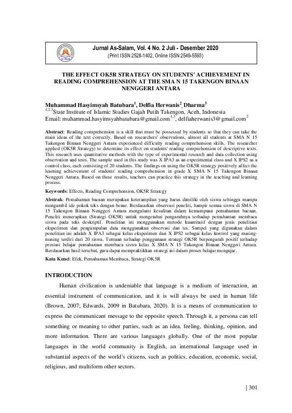 (PDF) The Effect OK5R Strategy on Students' Achievement in Reading ...