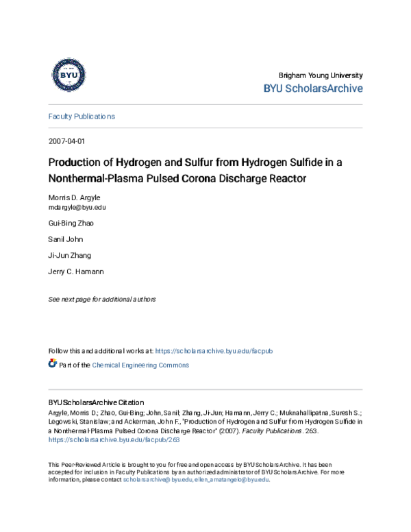 (PDF) Production of hydrogen and sulfur from hydrogen sulfide in a ...