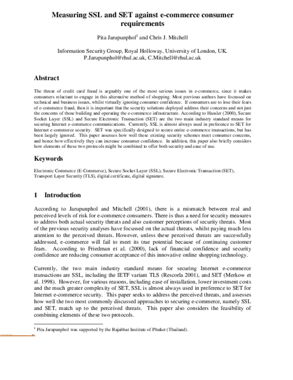 (PDF) Measuring SSL and SET against e-commerce consumer requirements