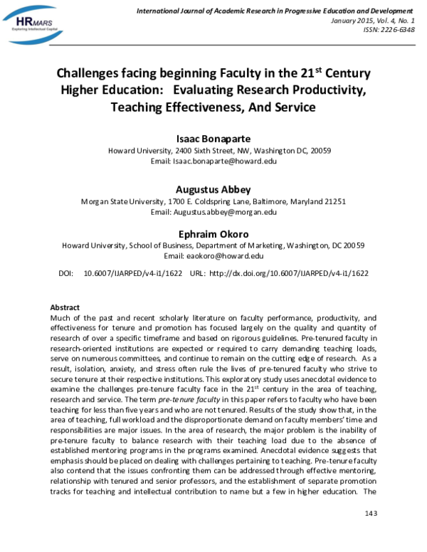 (PDF) Challenges facing beginning Faculty in the 21st Century Higher ...