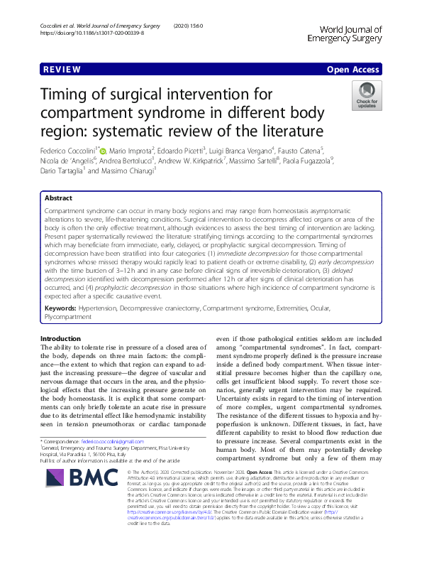 (PDF) Timing of surgical intervention for compartment syndrome in