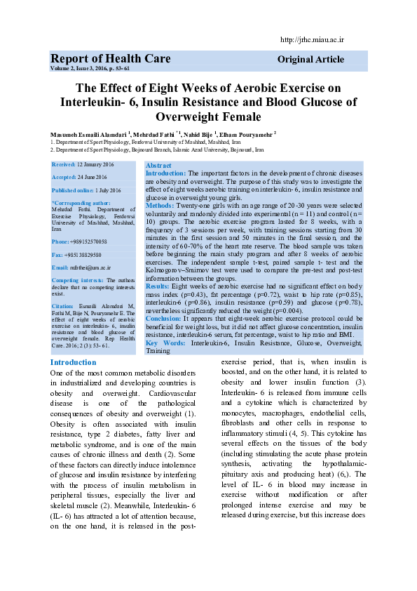 (PDF) The Effect of Eight Weeks of Aerobic Exercise on Interleukin- 6 ...