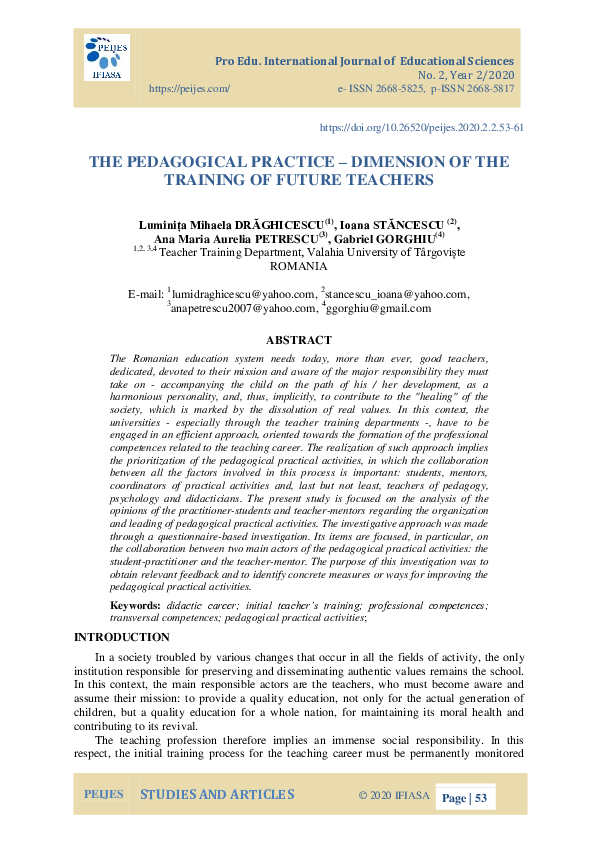 (PDF) The Pedagogical Practice – Dimension of the Training of Future ...