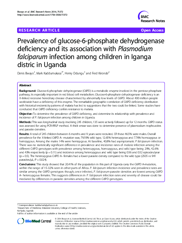 (PDF) Prevalence of glucose-6-phosphate dehydrogenase (G6PD) deficiency ...