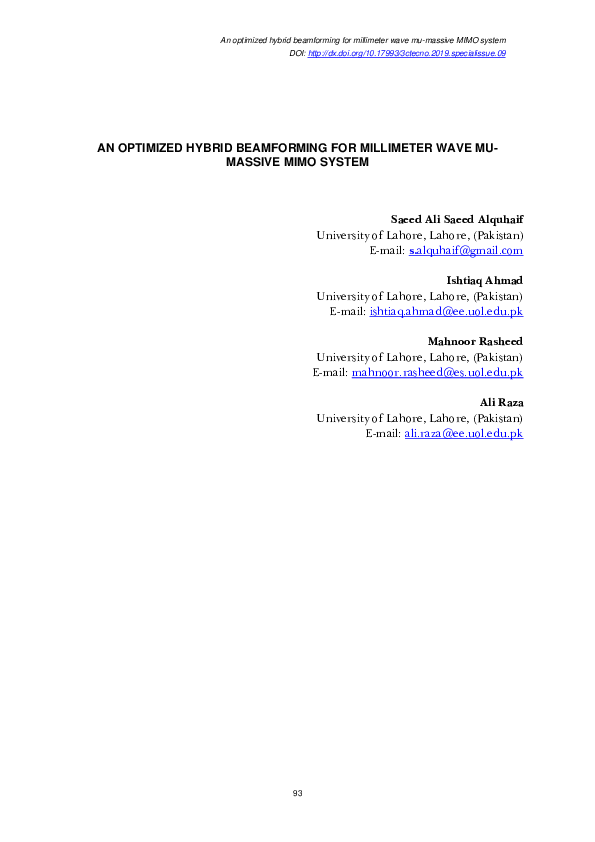 (PDF) An optimized hybrid beamforming for millimeter wave musassive ...