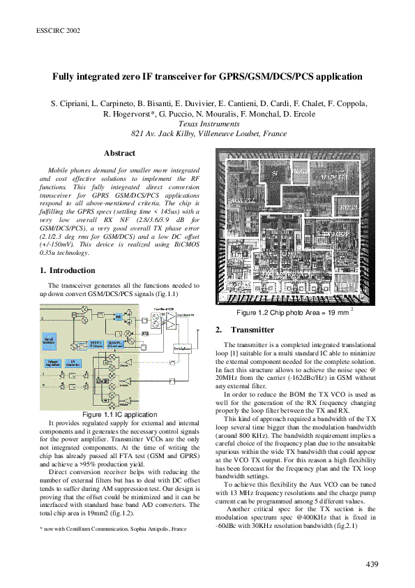 (PDF) Fully integrated zero IF transceiver for GPRS/GSM/DCS/PCS application