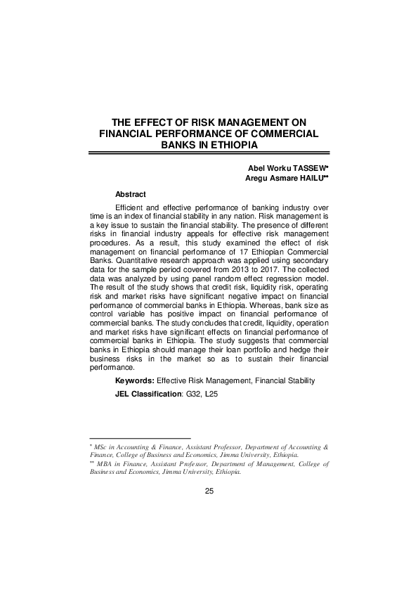 (PDF) The Effect of Risk Management on Financial Performance of ...