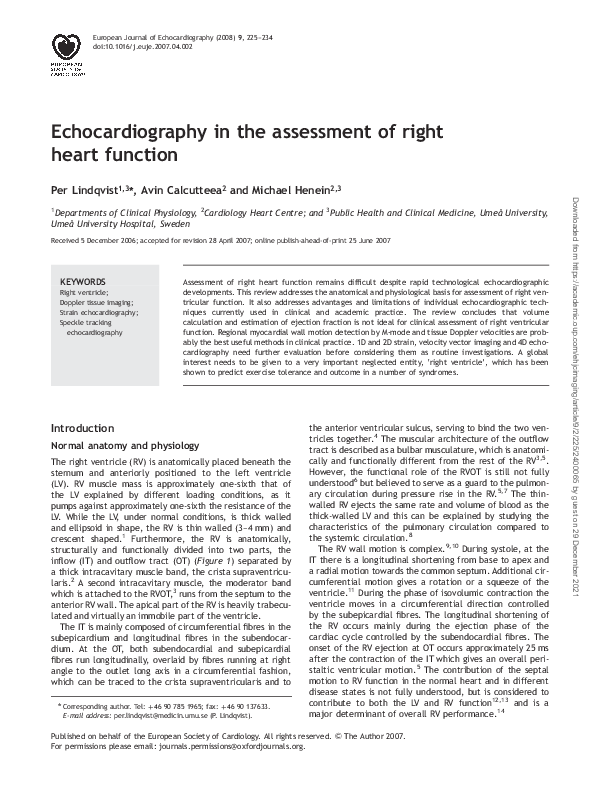 (PDF) Echocardiography in the assessment of right heart function