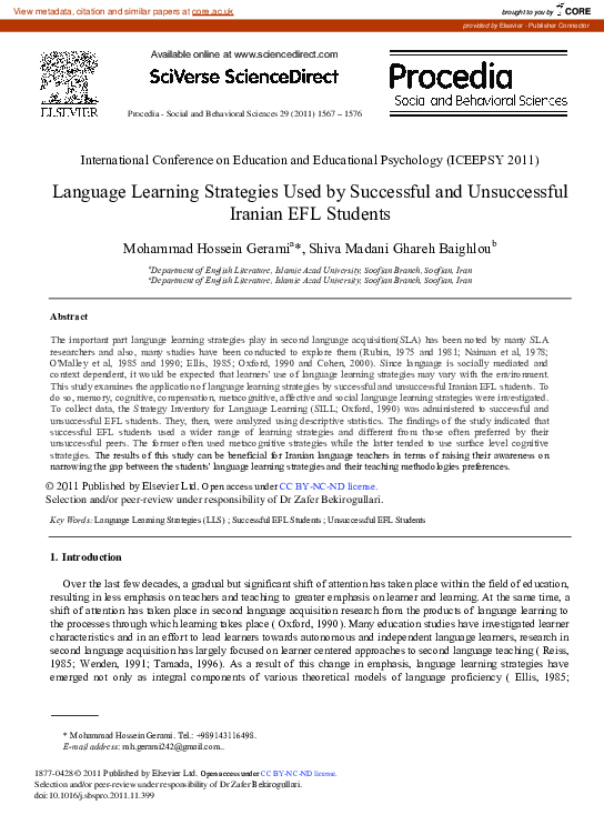 (PDF) Language Learning Strategies Used by Successful and Unsuccessful ...