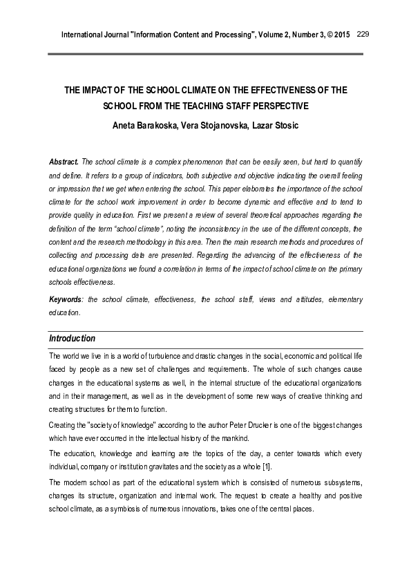(PDF) The Impact of the School Climate on the Effectiveness of the ...