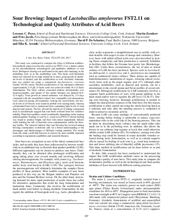(PDF) Sour Brewing Impact of Lactobacillus amylovorus FST2.11 on