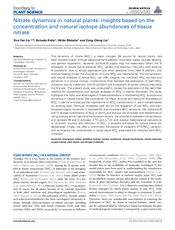(PDF) Nitrate dynamics in natural plants: insights based on the ...