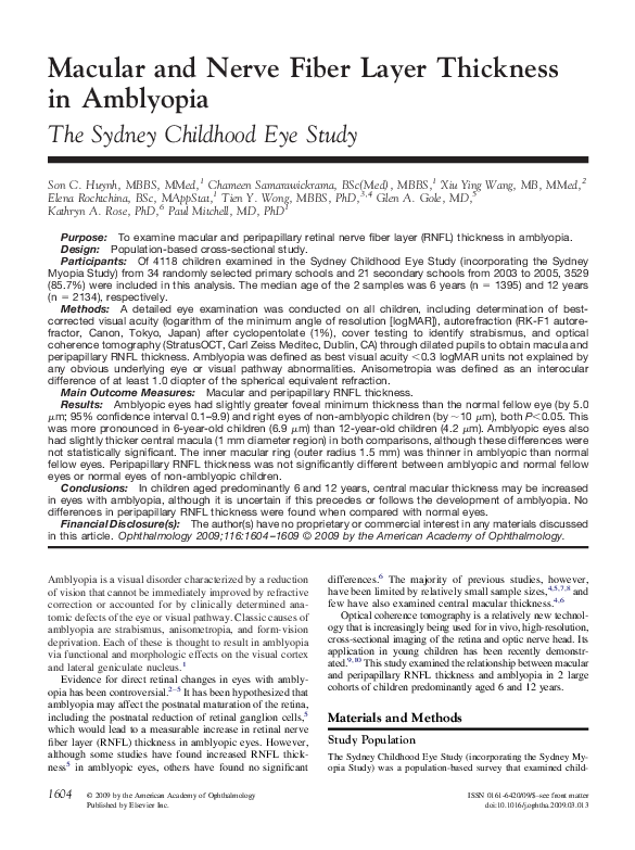 (PDF) Macular and Nerve Fiber Layer Thickness in Amblyopia