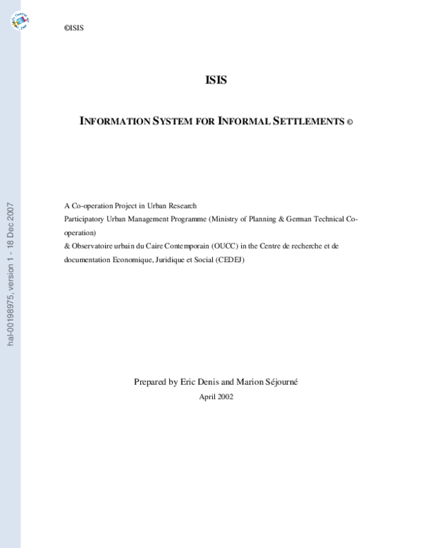 (PDF) ISIS: Information system for informal settlements