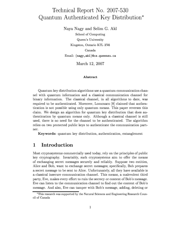 (PDF) Quantum Authenticated Key Distribution