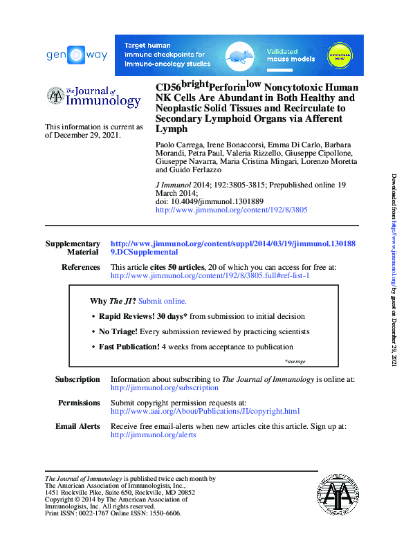 (PDF) CD56brightPerforinlow Noncytotoxic Human NK Cells Are Abundant in ...