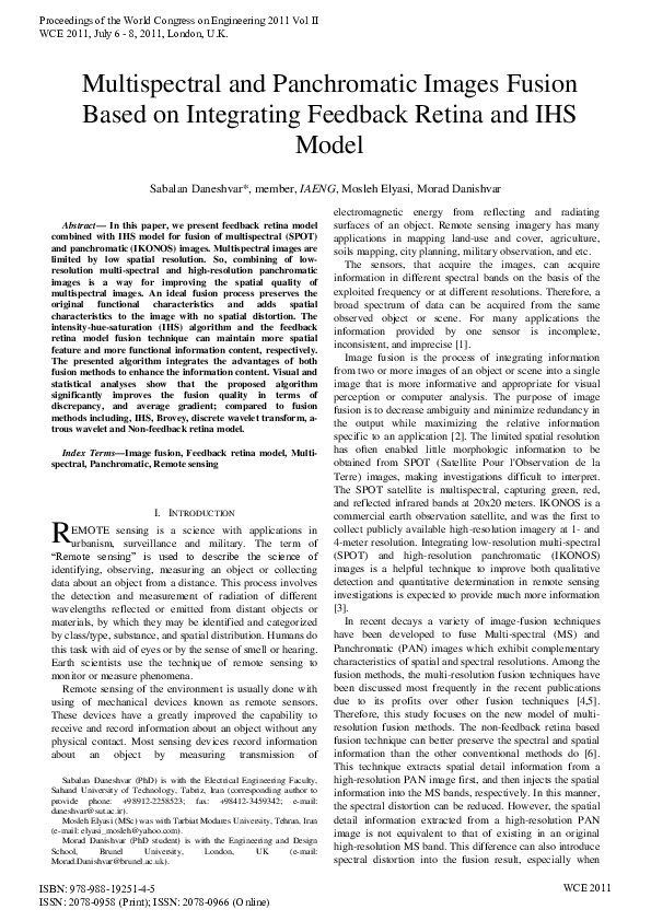 (PDF) Multispectral and Panchromatic Images Fusion Based on Integrating ...