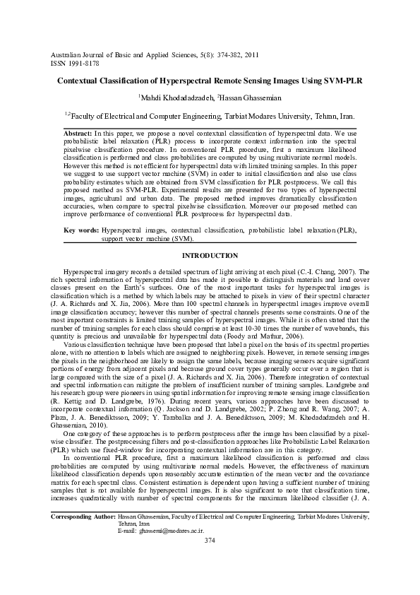 (PDF) Contextual Classification of Hyperspectral Remote Sensing Images ...