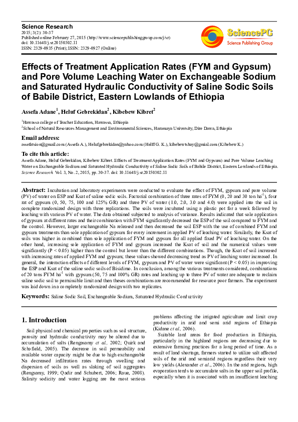 (PDF) Effects of treatment application rates (fym and gypsum) on