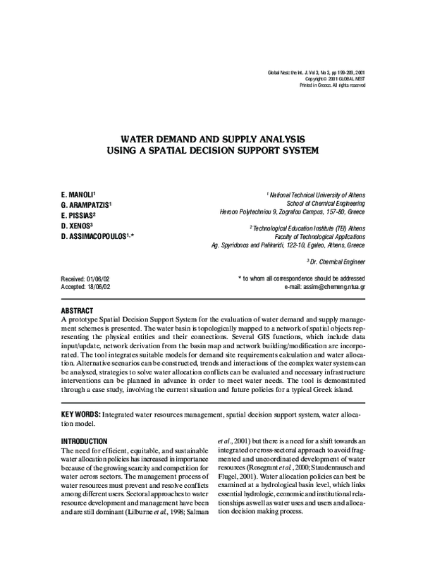 (PDF) Water demand and supply analysis using a spatial decision support ...