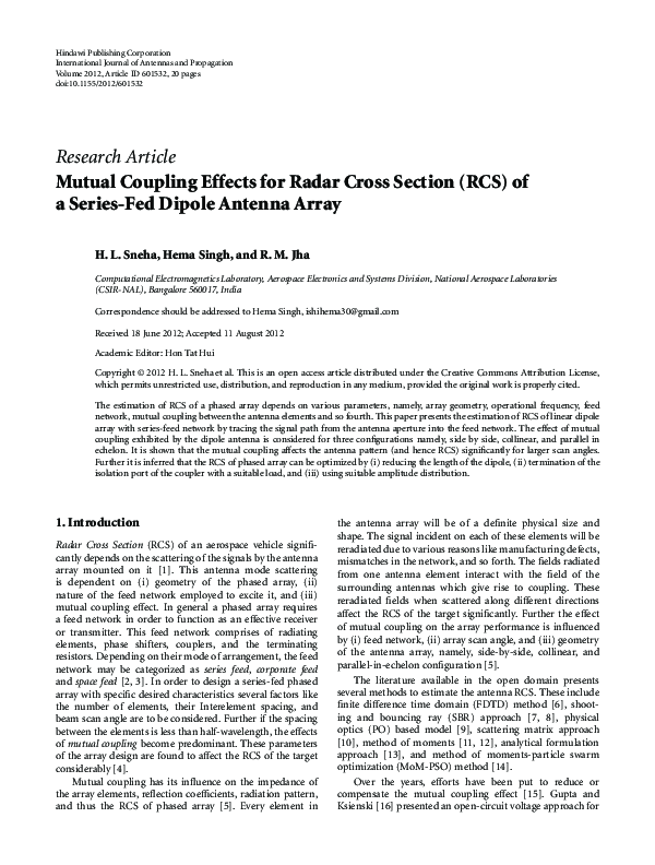 (PDF) Mutual Coupling Effects for Radar Cross Section (RCS) of a Series ...