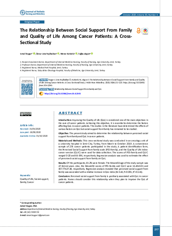 (PDF) The Relationship Between Social Support From Family and Quality ...