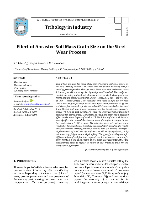 (PDF) Effect of Abrasive Soil Mass Grain Size on the Steel Wear Process