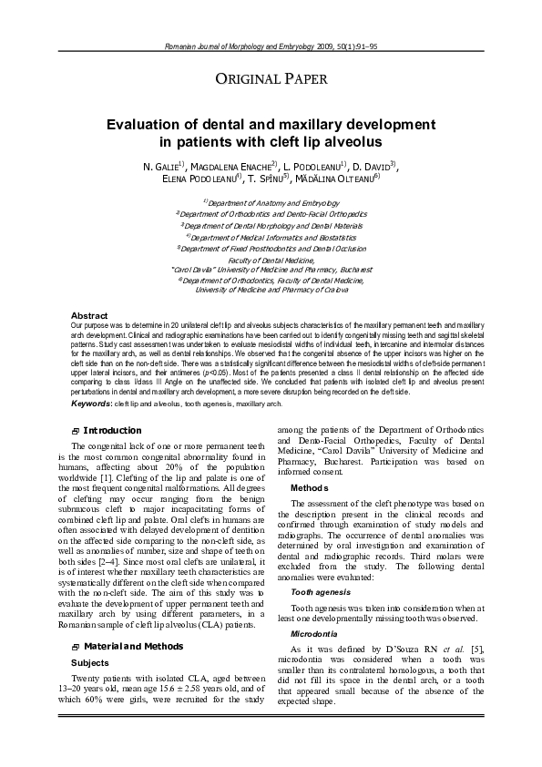(PDF) Evaluation of dental and maxillary development in patients with ...