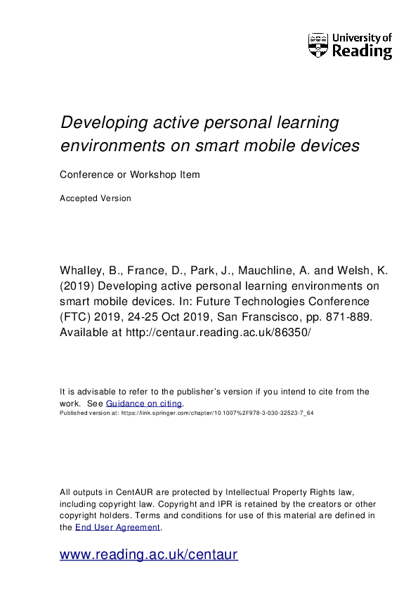 (PDF) Developing Active Personal Learning Environments on Smart Mobile ...