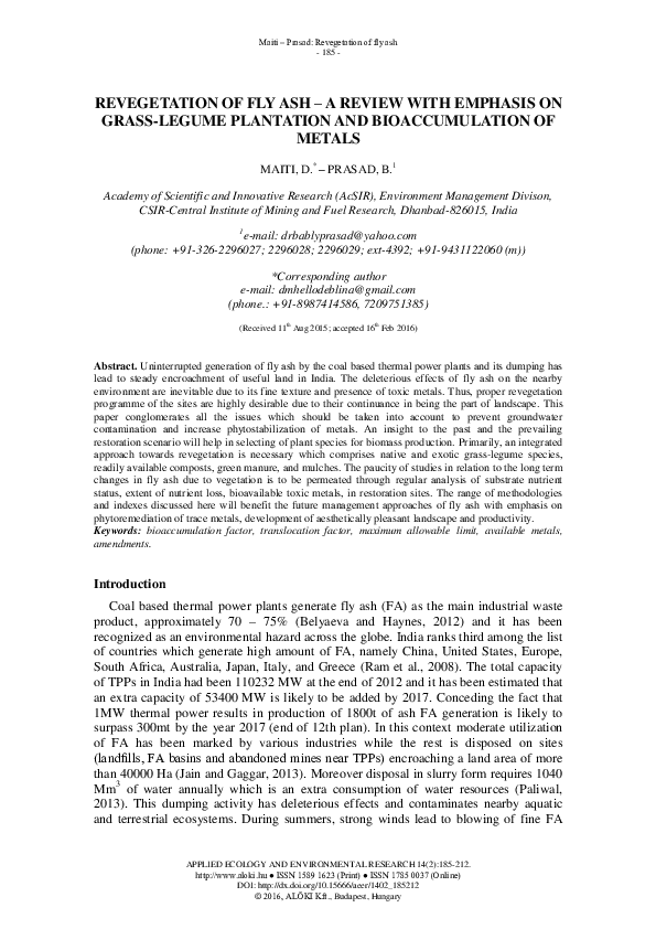 (PDF) Revegetation of Fly Ash ‒ a Review with Emphasis on Grass-Legume ...