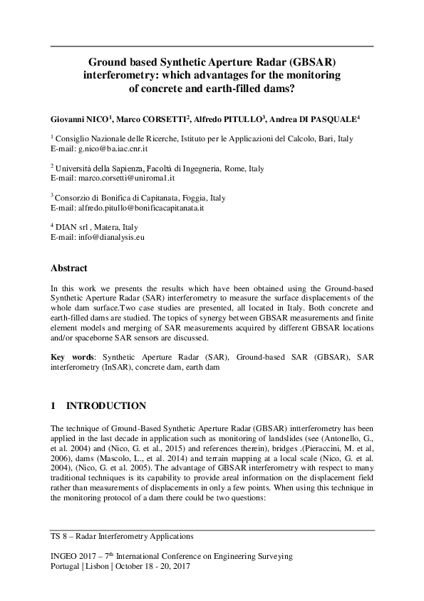 (PDF) Ground based Synthetic Aperture Radar ( GBSAR ) interferometry ...