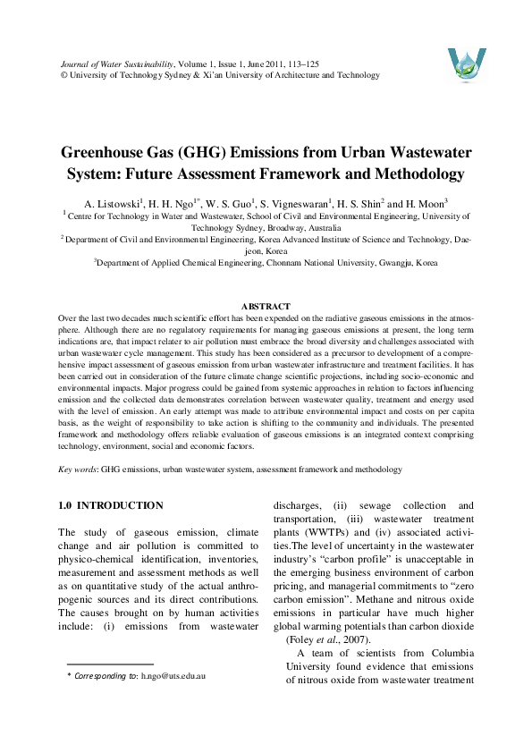 (PDF) Greenhouse Gas (GHG) Emissions from Urban Wastewater System ...