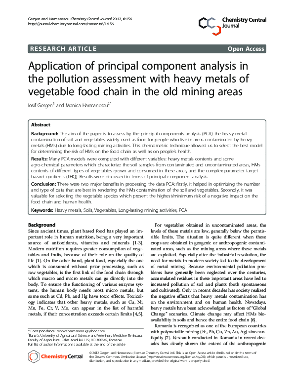 (PDF) Application of principal component analysis in the pollution ...