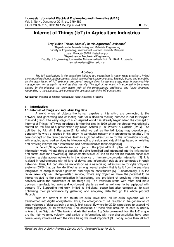 (PDF) Internet of Things (IoT) in Agriculture Industries